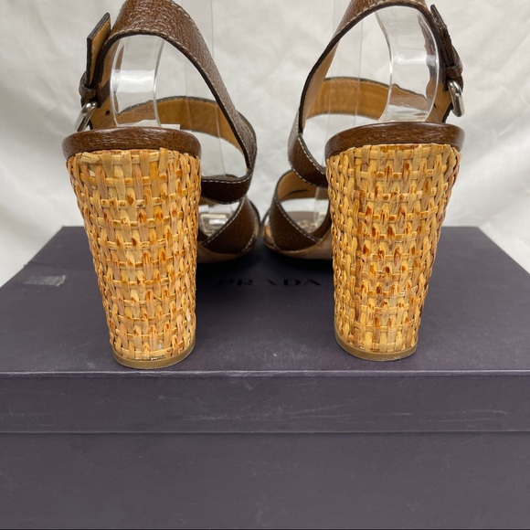 Prada Authentic Wicker Block Heel Ankle Strap Sandals - Picture 10 of 15